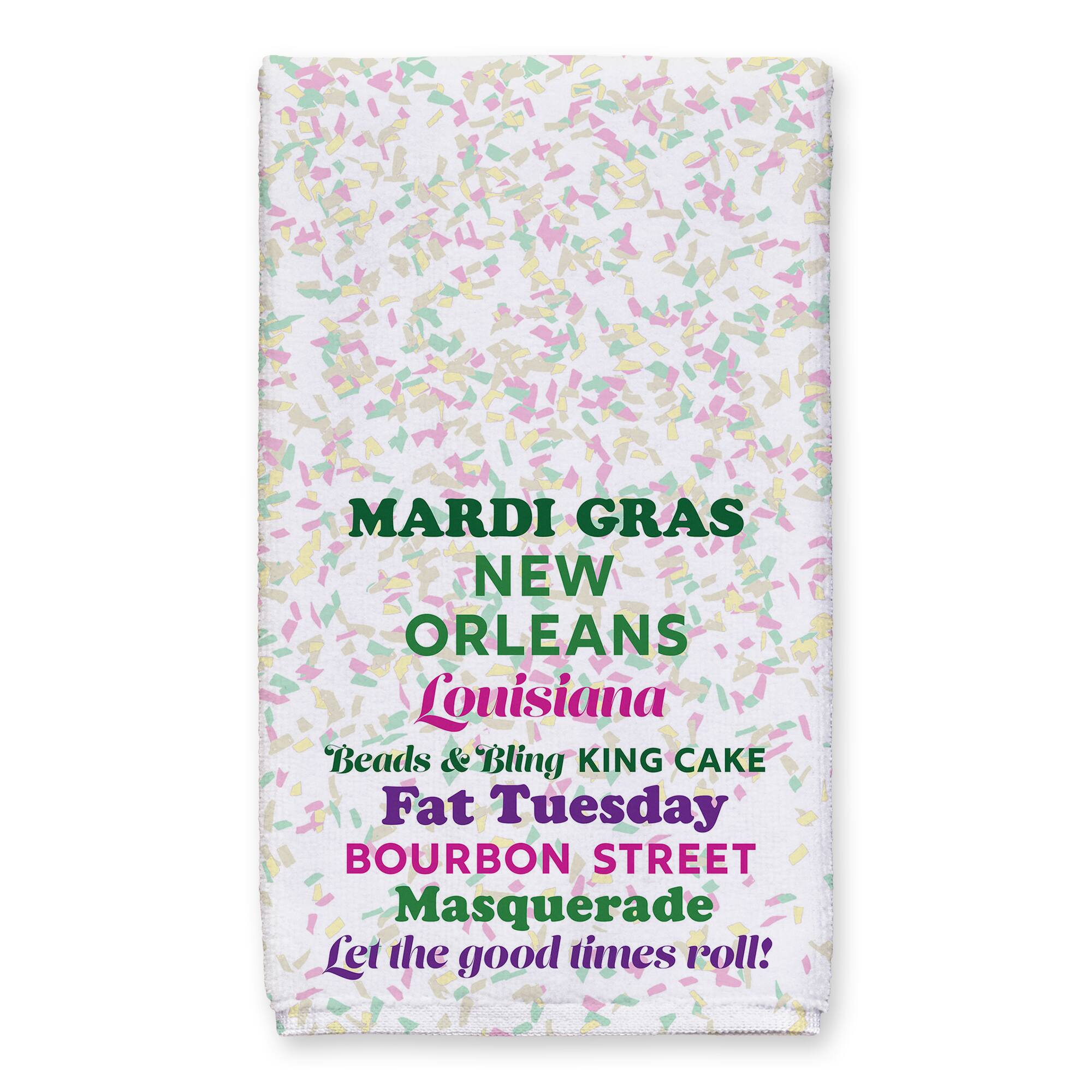 Mardi Gras Confetti Phrases Tea Towel Set